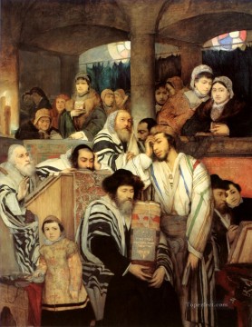 宗教的 Painting - モーリシー・ゴットリーブ ヨム・キプールの日にシナゴーグで祈るユダヤ人